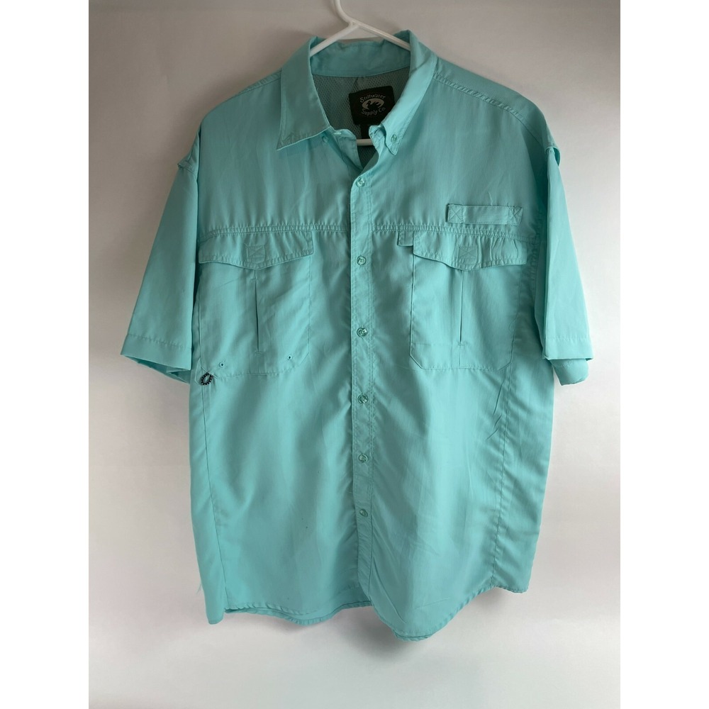 Stillwater Vented Fishing Shirt Men's Size L Short Sleeve Pockets Button Down